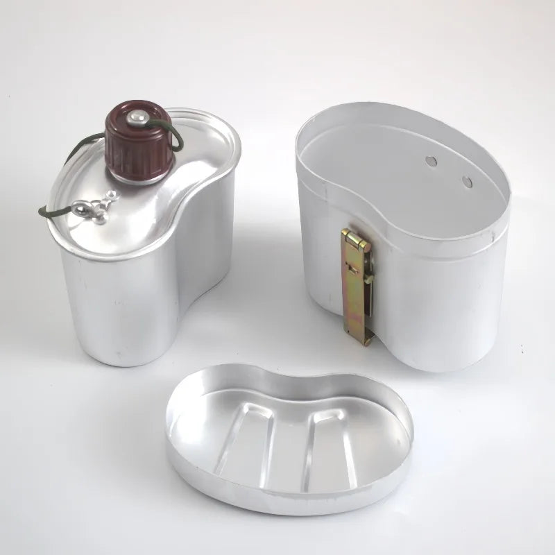 Portable Aluminum Canteen Set with Cup and Cover, Lightweight Cooking Gear for Outdoor Camping, Hiking and Backpacking Picnic
