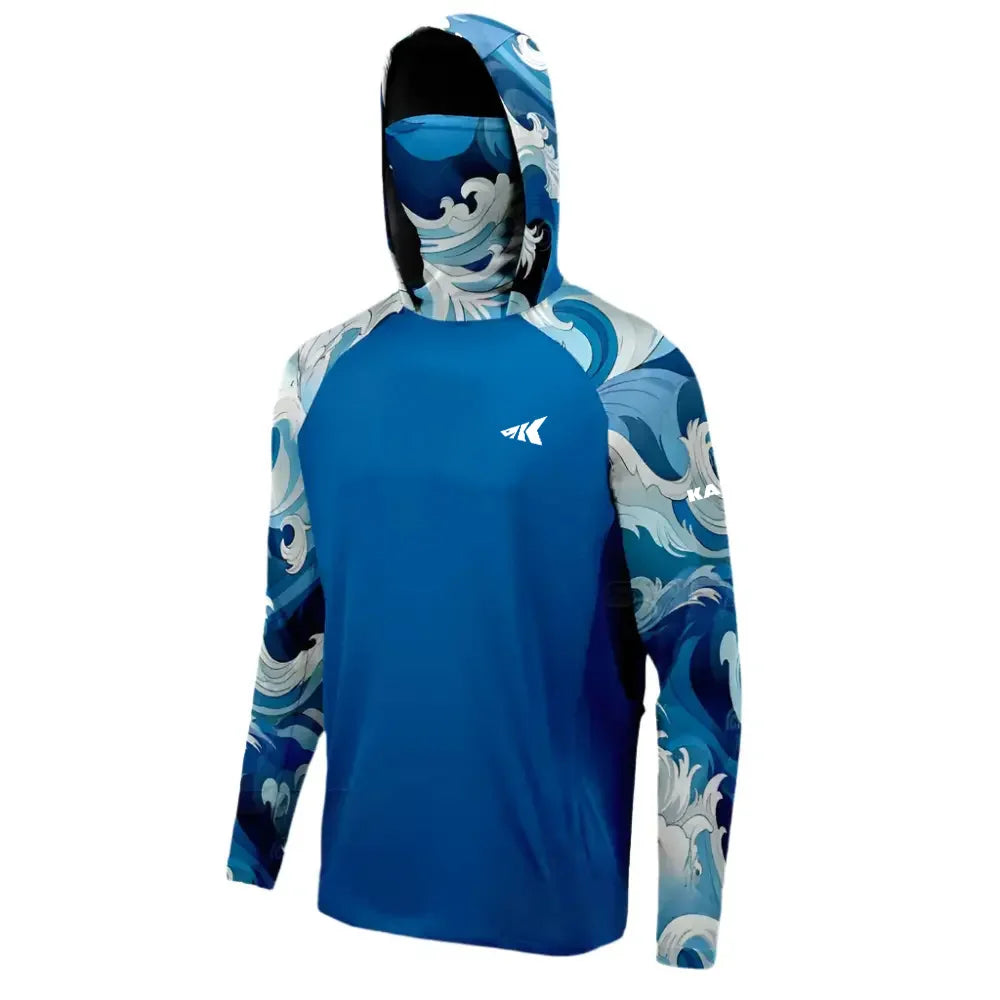 Camo Grey.Men's Pro Fishing Sun Hooded Jersey.UPF50+ Quick Dry Breathable Moisture Wicking Outdoor Camo Top Camo Grey