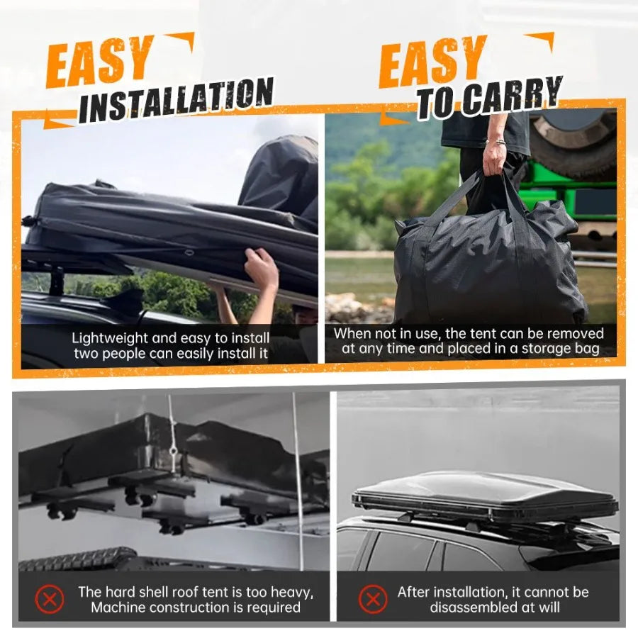 Offroad Foldable 2-3 People Amphibious Inflatable Car Roof Top Tent for camping Outdoor Glamping on SUV, Truck, Universal Auto;