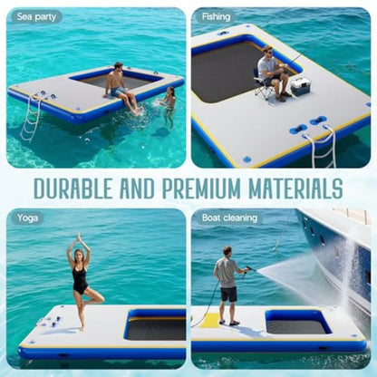 Inflatable Floating Dock for Pool Lake Beach Ocean, PVC Non-Slip Surface, Gray, Ultra-Stable Air Dock Platform with Rope Ladder