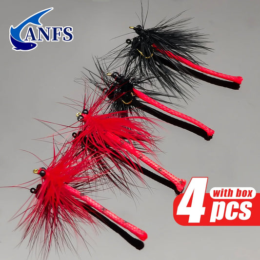ANFS 4pcs Fly Fishing Flies with Storage Box ,Fly Fishing Lure Bait for Trout,Hand Made Fly Fishing Kit