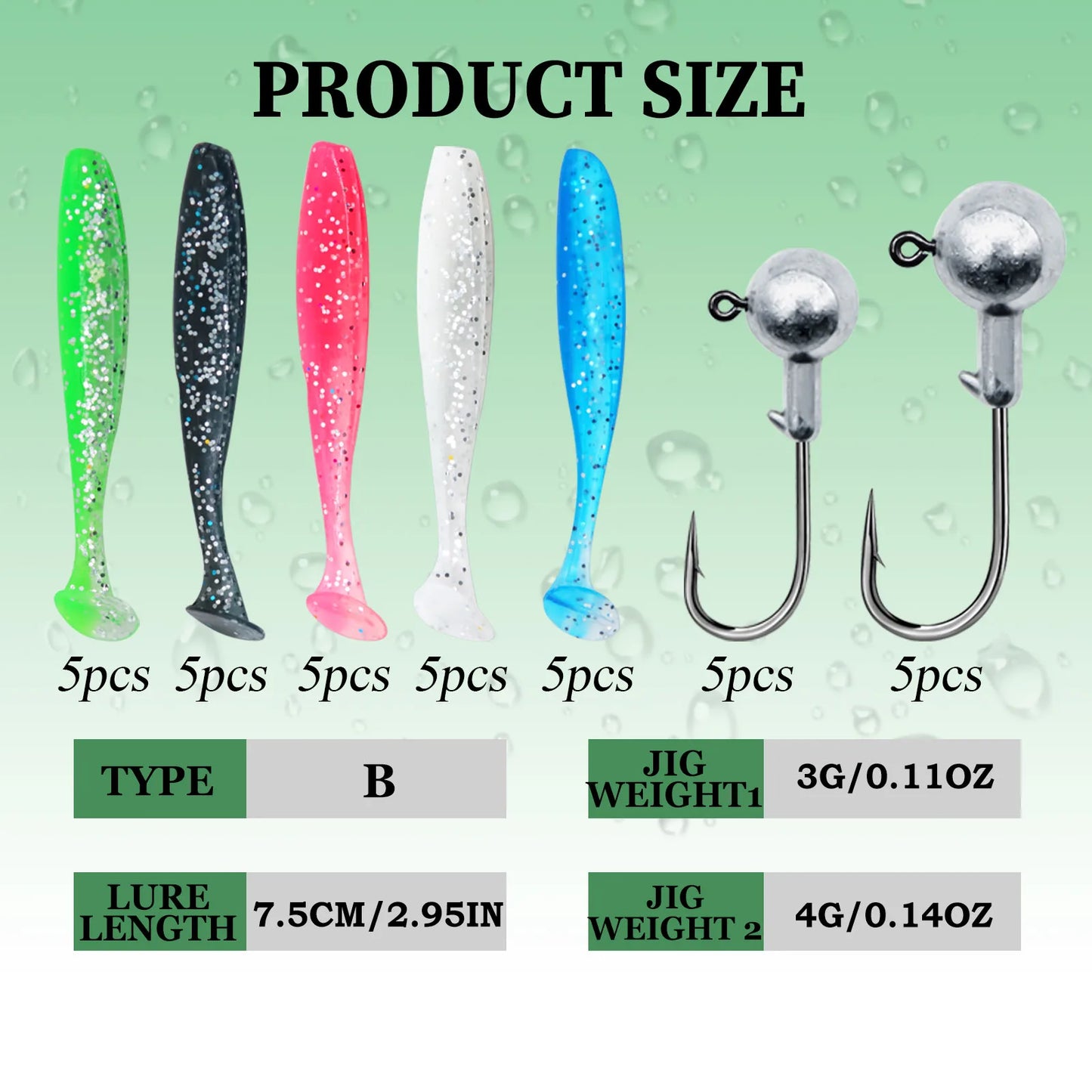 9KM Fishing Lure Kit Paddle Tail Swimbaits Soft Lure with Round Jig Head Hook 35pcs for Trout Bass Freshwater Fishing
