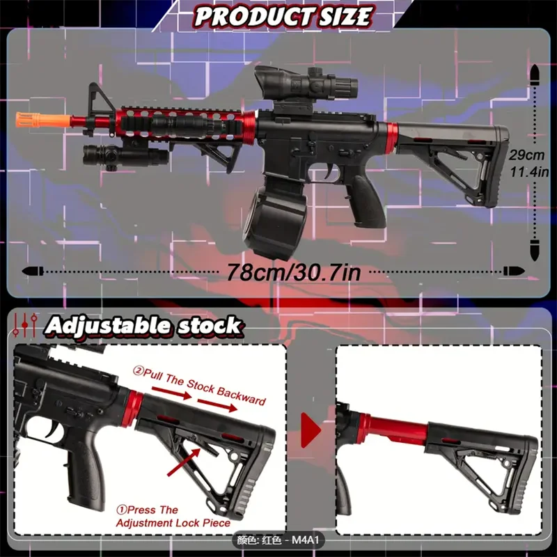 2026 New Model M416&M4 Electric Automatic Gun with 7.4V Battery and USB Charging Cable, with Magazine and Large-Capacity Bullet Storage, Same Model as the Game Version