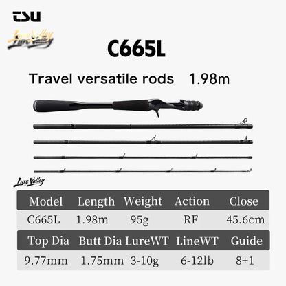 TSURINOYA Travel Fishing rod LURE VALLEY 5 Section 1.98m 2.08m 2.28m 2.44m 2.7m FUJI SIC+A Guide Action RF Spinning Casting Rod