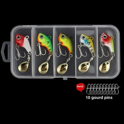 5 Pieces Fishing Lure Kit Metal VIB Artificial Bait Sinking Spinner Spoon Fishing Lures Jigs Fishing Tackle Puff Mouth Fake Bait