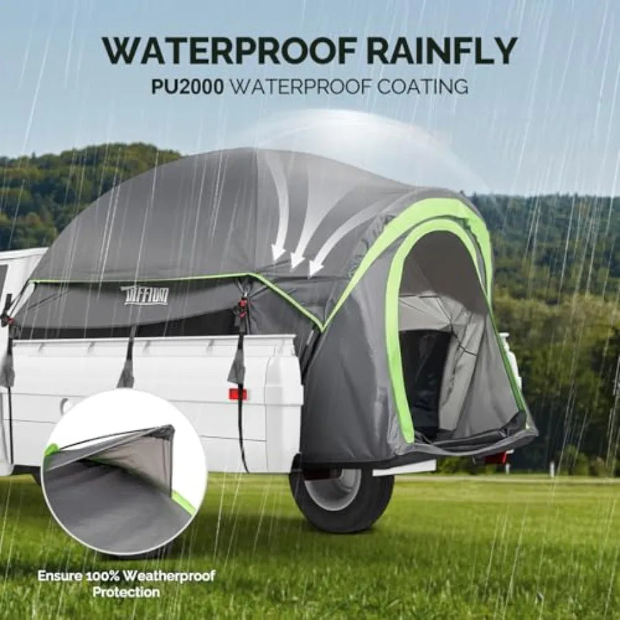 5.5-6ft Pickup Truck Tent for Camping with Reinforced Fiberglass Poles PU2000 Waterproof Rainfly 2 People Easy Setup Good Venti