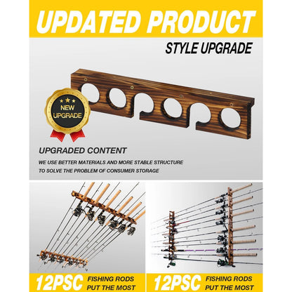 2Pcs Fishing Rod Holders Display Gear Equipment Wood for Garage Storage Organizer for Men Spinning Rods Shed Cabin Boat House