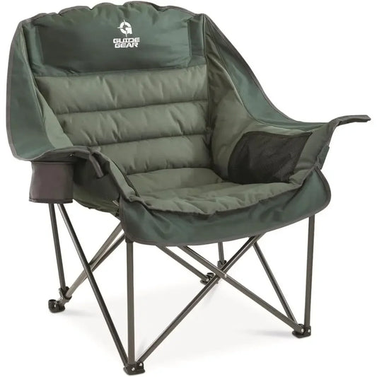 Heavy-Duty XL Padded Camp Chair, Portable, Holds 400 lbs, Green, with Cup Holder for Outdoor & Beach Use