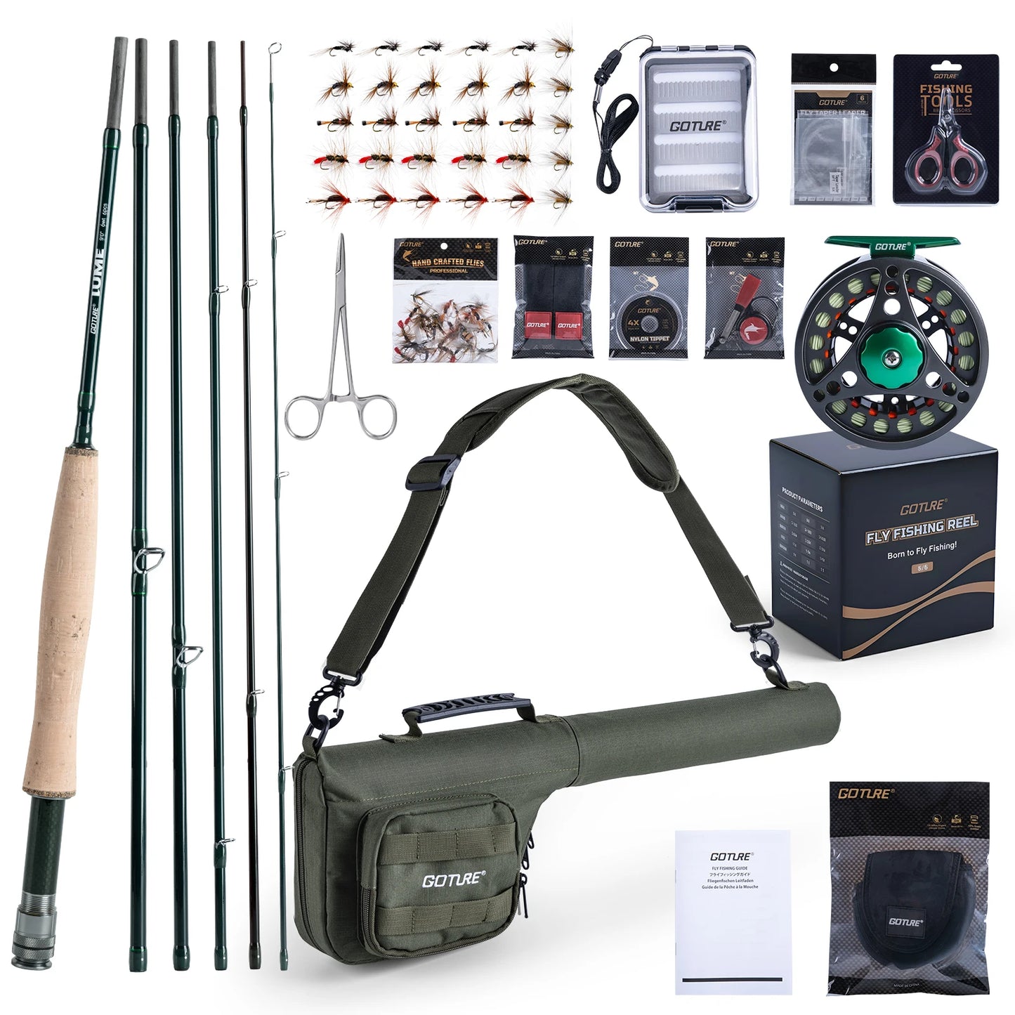 Goture Fly Fishing Rod and Reel Combo with Fly Rod & Gear Case, 9FT 4-Piece Fly Rod, Pre-Spooled Reel, Fly Line, Flies, Tool