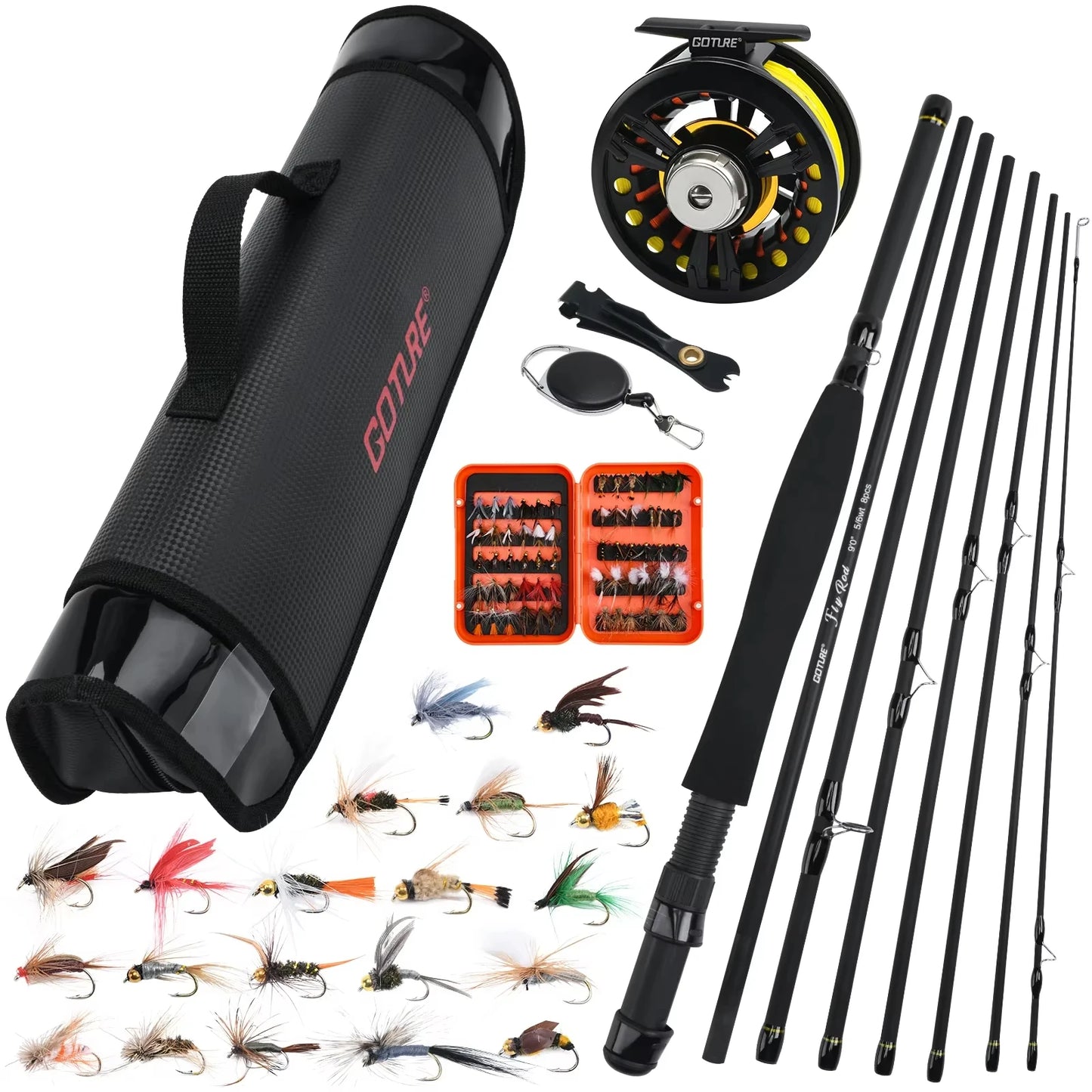 Goture #5/6 Travel Fly Fishing Rod 2.7M Multinodal Medium Fast Action Fly Rod Cork＆carbon Handle Ultralight Fishing Tackle