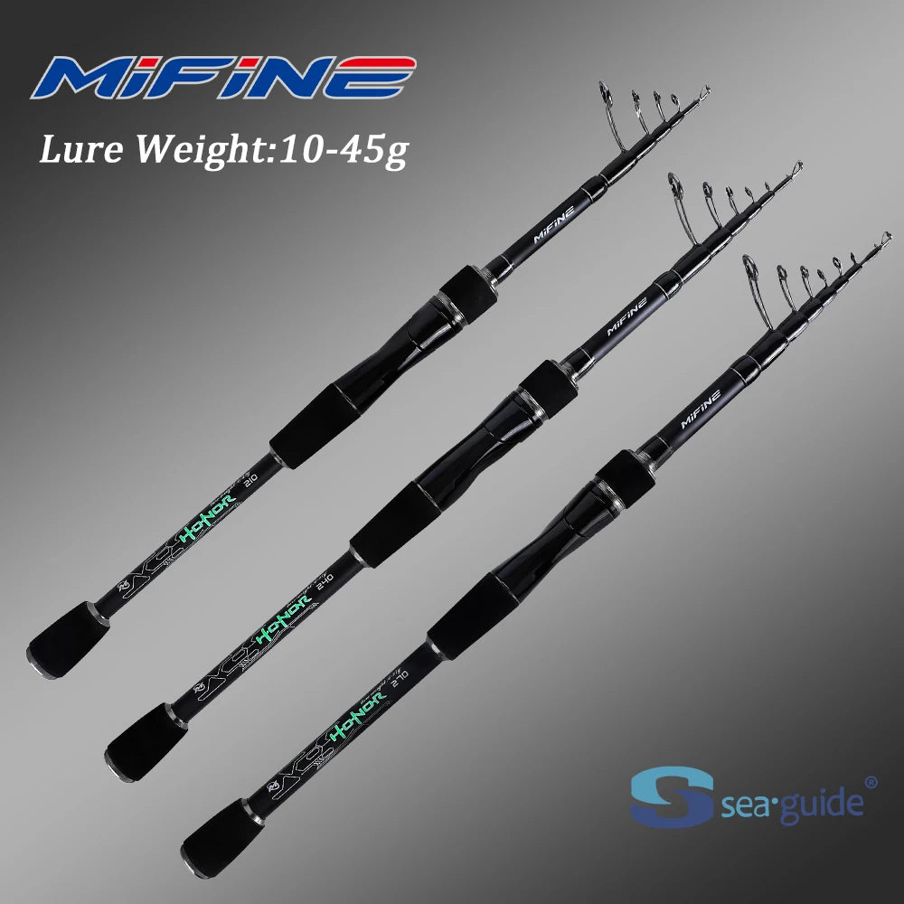 MIFINE HONOR Telescopic Travel Fishing Rod CW 10-45g Spinning Rods 2.1M 2.4M 2.7M 24T Carbon Fiber Solid Tip Portable Rods
