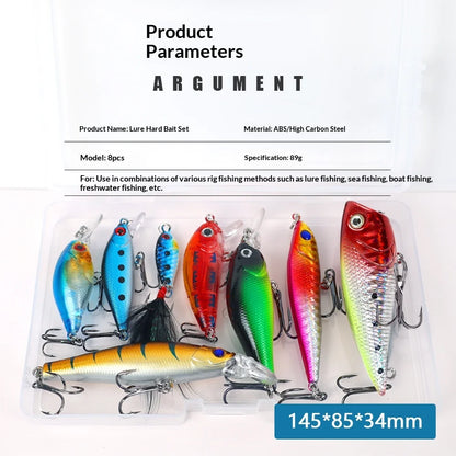 8pcsFishing Lure Set Hard Bait Kit - Minnow Popper Pencil Crankbait Swimbait Wobblers Artificial Bionic Tackle for Bass Trout
