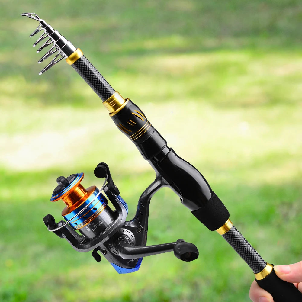 PROBEROS 1.5m-2.4m Fishing Rod and Reel Combo Kit Spinning Fishing Reel and Spinning Rods Fishing Line Lure Bag Hooks Full Set