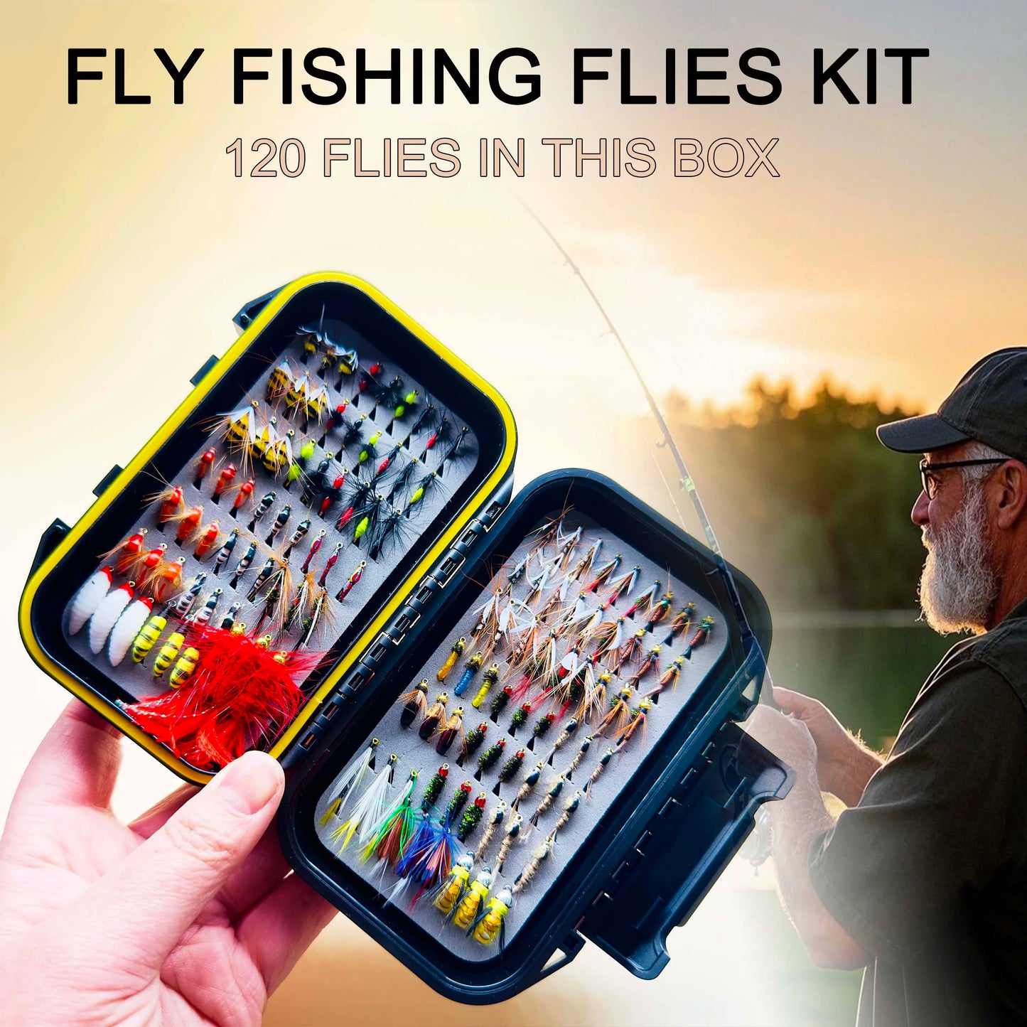 Fly Fishing Flies Kit 120Pcs Fly Fishing Artificial Fly Baits Lures with Dry/Wet Flies Streamers Fly Assortment Trout Bass