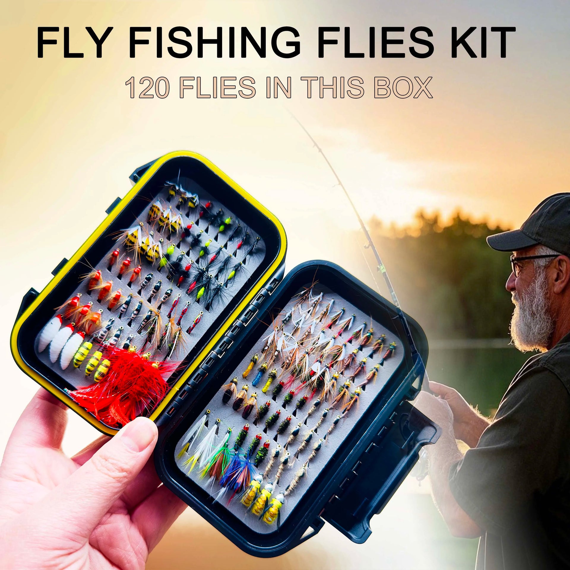 Fly Fishing Flies Kit 120Pcs Fly Fishing Artificial Fly Baits Lures with Dry/Wet Flies Streamers Fly Assortment Trout Bass