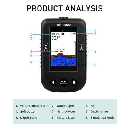 45 Degrees XF03 Fish Finders LCD Display Wire Design Portable Sonar Finders 100M Depth Depth Detection Sonar Fish Finder