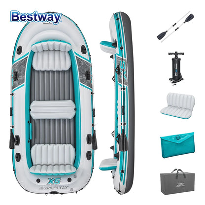 Bestway 65159/65158 4-5 Person Inflatable Kayak - Durable PVC Material, Large Adventure Boat, Kit Format