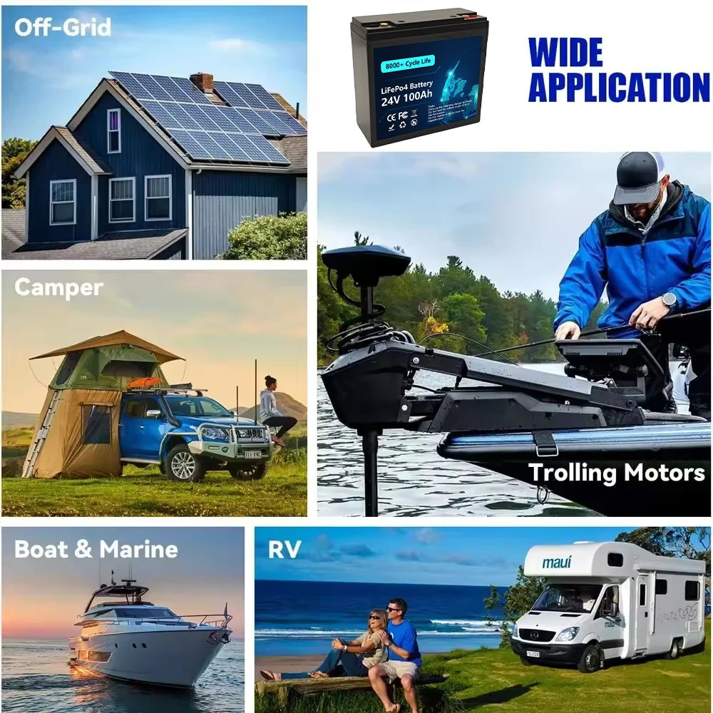 24V LiFePO4 200Ah Lithium Battery, Built-in 200A BMS, Rechargeable Battery, for RV/Camper, Solar, Marine, Overland/Van, Off-Gr