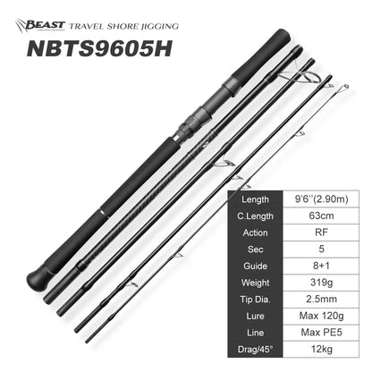 Noeby 5 sections Beast Travel Shore Jigging Fishing Rod 2.7m 2.9m 10kg Drag Lure 80g Fuji Set Boarding Spinning Rods Fishing Rod