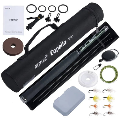 Goture Tenkara Fishing Kit 3.6m Rod with Spare Tip Section&Storage Bag Complete Beginner Tenkara Kit for Travel Hiking Camping