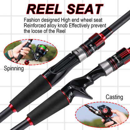 Sougayilang Fishing Rod UltraLight Carbon Fiber 1.8/1.98/2.1m Casting Rod and Pike Spinning Max Drag 8kg for Bass Trout Fishing