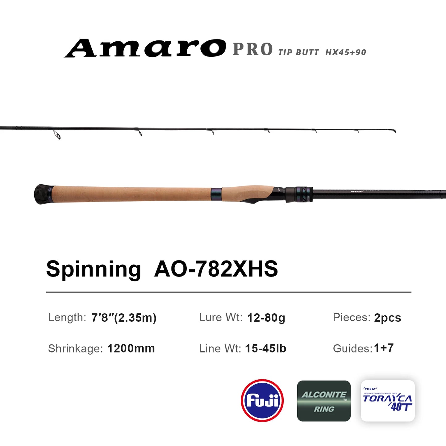PURELURE Amaro Pro 10-80g 8ft Spinning Rod For Bass High Carbon Long Throwing Fishing Rod In FUJI Accessories Travel Casting