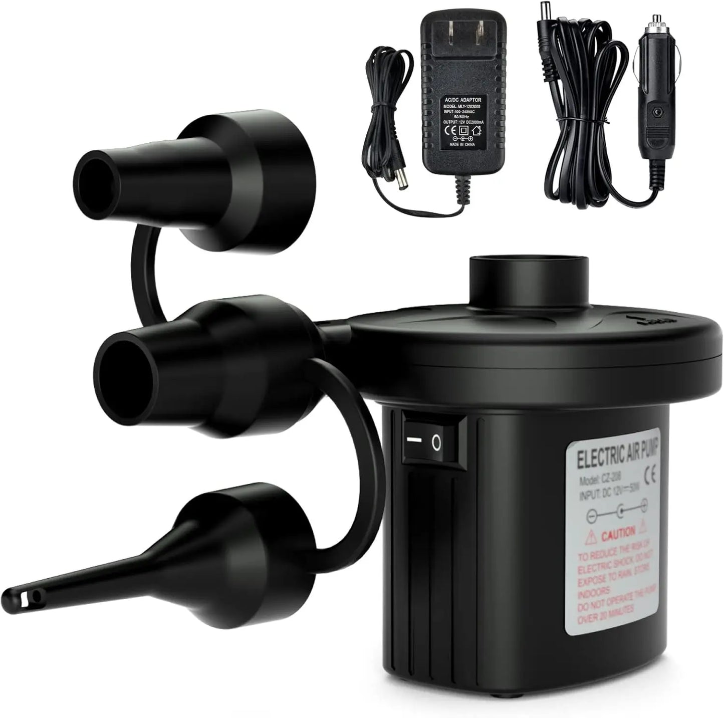 Portable Quick-Fill AC DC Electric Air Pump for Inflatables, Mattress, Pool Toys with Nozzles