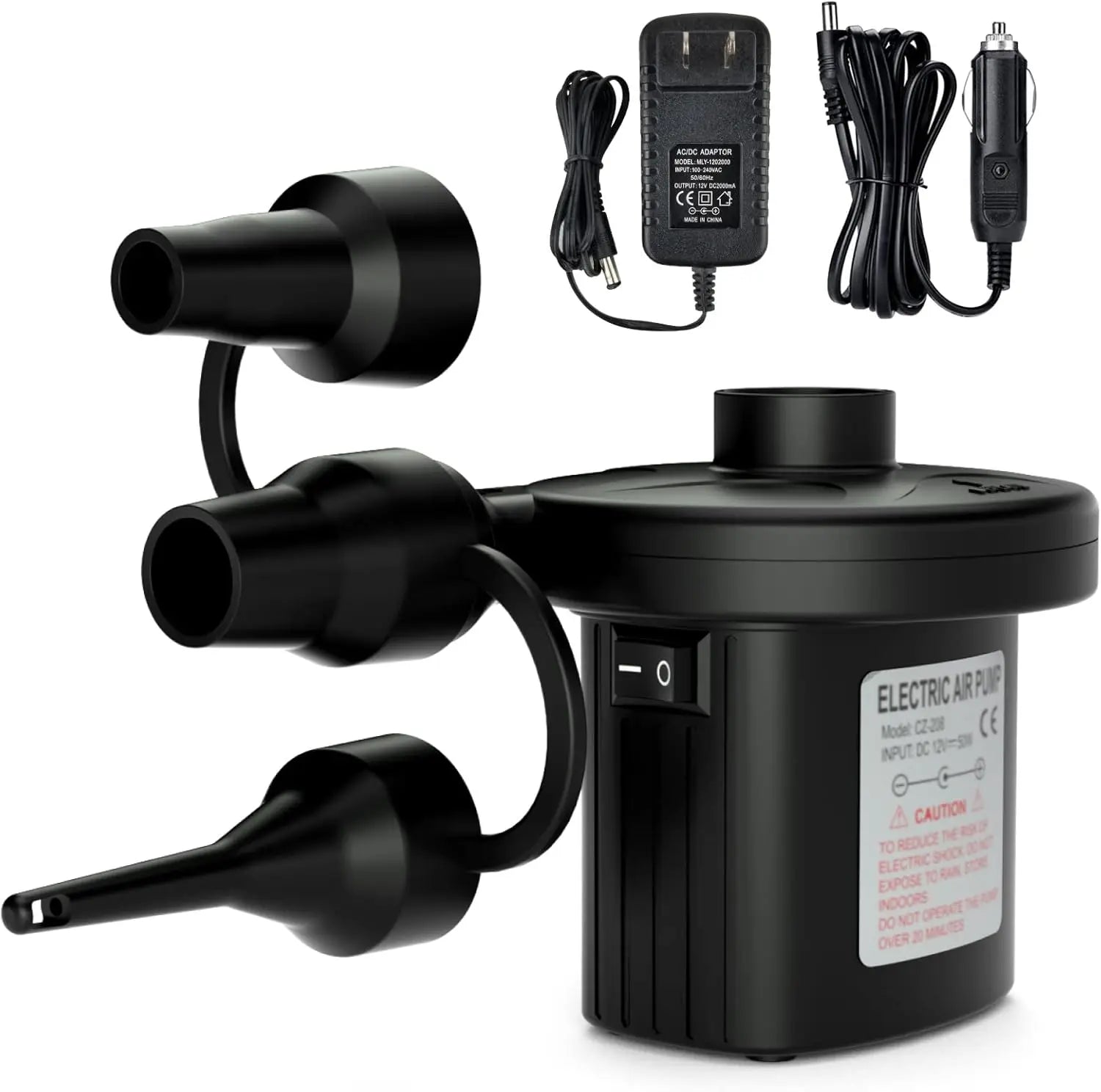 Portable Quick-Fill AC DC Electric Air Pump for Inflatables, Mattress, Pool Toys with Nozzles