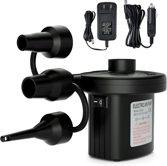 Portable Quick-Fill AC DC Electric Air Pump for Inflatables, Mattress, Pool Toys with Nozzles