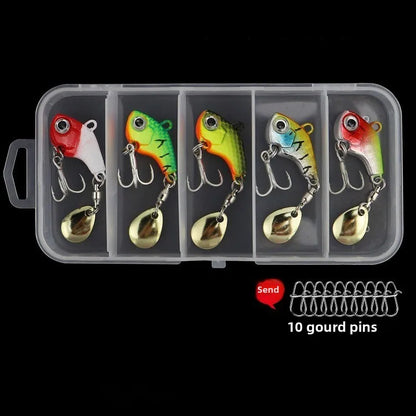 5 Pieces Fishing Lure Kit Metal VIB Artificial Bait Sinking Spinner Spoon Fishing Lures Jigs Fishing Tackle Puff Mouth Fake Bait