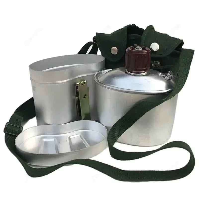 Portable Aluminum Canteen Set with Cup and Cover, Lightweight Cooking Gear for Outdoor Camping, Hiking and Backpacking Picnic