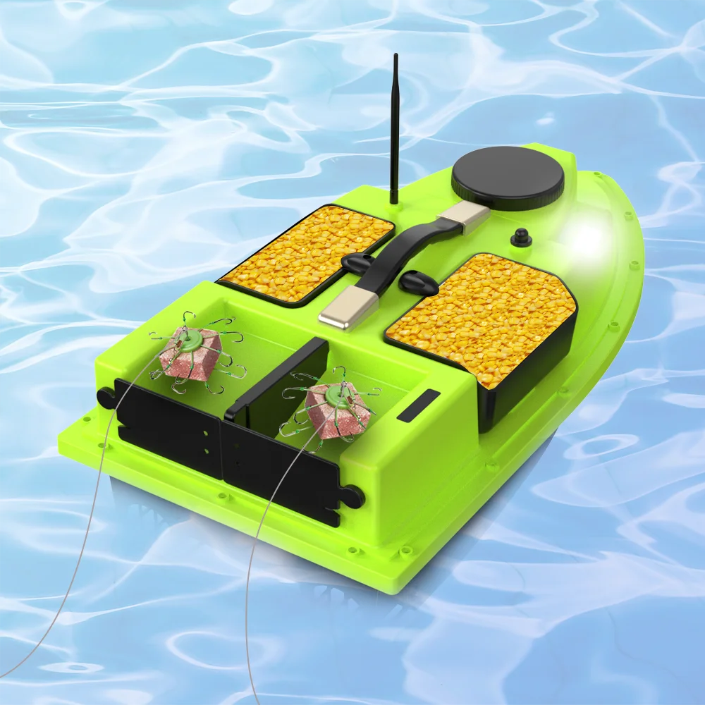 LOKEEVAN D19 Remote Controlled Bait Boat with GPS,600M RC Night Boat LED Fishing,4 Cabins 2 kg Loading,Fishing Boat,12000 mAh