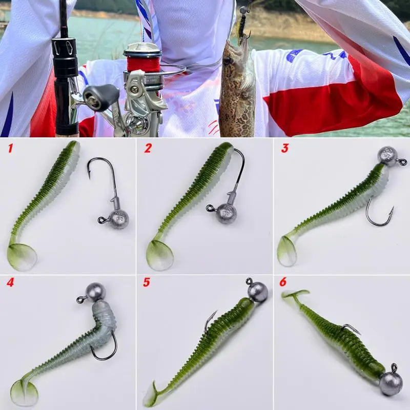 New 50/30/15PC Soft Fishing Lures Kit Silicone Lure Set Artificial Bait Worm with Crank Jig Head Hook Fishing Tackle Accessories
