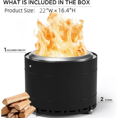 22 inch Smokeless Fire Pit with Carry Bag, Stainless Steel Outdoor Smokeless Firepit, Wood Burning Fire Pits for Camping, Bonfir