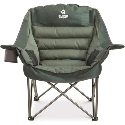 Heavy-Duty XL Padded Camp Chair, Portable, Holds 400 lbs, Green, with Cup Holder for Outdoor & Beach Use