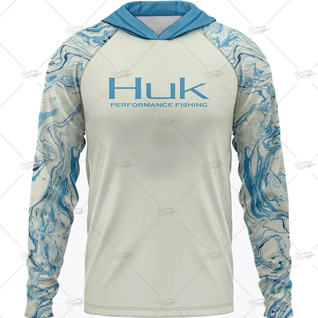 HUK Fishing Apparel Long Sleeve Hooded T-shirt Tops Sun Protection Fish Shirt Camisa De Pesca Breathable Hoodie Fishing Clothing