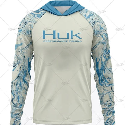 HUK Fishing Apparel Long Sleeve Hooded T-shirt Tops Sun Protection Fish Shirt Camisa De Pesca Breathable Hoodie Fishing Clothing