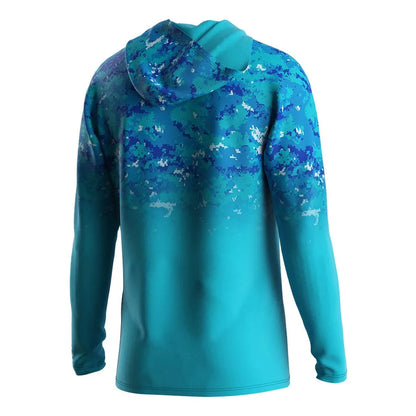 Gradient camouflage 3D printed quick drying fishing suit top fishing shirt hooded outdoor UV protection plus size men