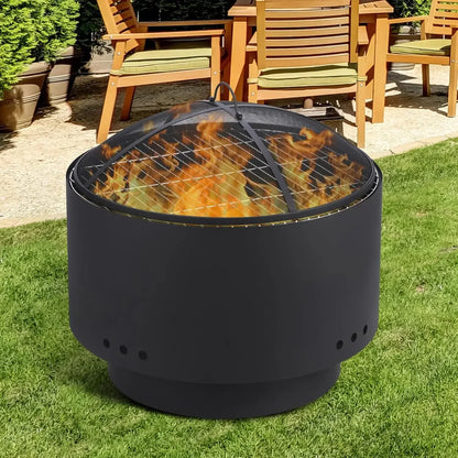 26 inch Fire Pit, Outdoor Smokeless Fire Pits for Wood Burning, Mesh Lid, Cooking Grate, Cover, Portable Patio Bonfire Pit for O