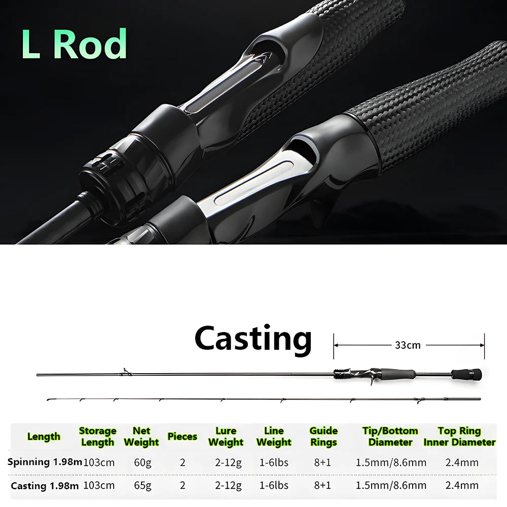 Ultra-light T1100 Carbon Fiber Lure Fishing Rod for Carp Bass Trout,L ML M MH 1.8m 1.98m 2.04m Fishing Pole,Spinning Casting Rod