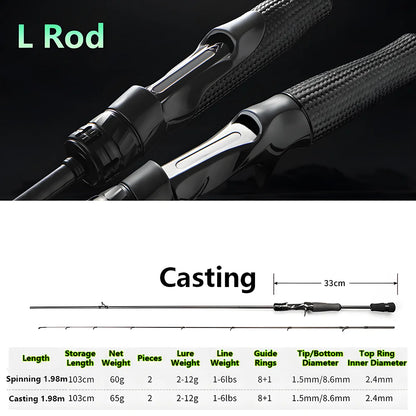 Ultra-light T1100 Carbon Fiber Lure Fishing Rod for Carp Bass Trout,L ML M MH 1.8m 1.98m 2.04m Fishing Pole,Spinning Casting Rod