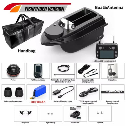 V030 RC Bait Boat 12V 180 Fishing Point Load 3KG 4.3-inch Screen Remote Control Intelligent Automatic Cruise Return Fish Finder