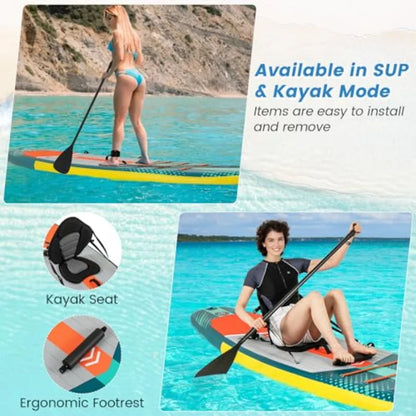 Inflatable SUP Board with Kayak Seat Camera Mount Direction Fin Paddle Carry Backpack Extra Wide for Adults Youth Floating Fish