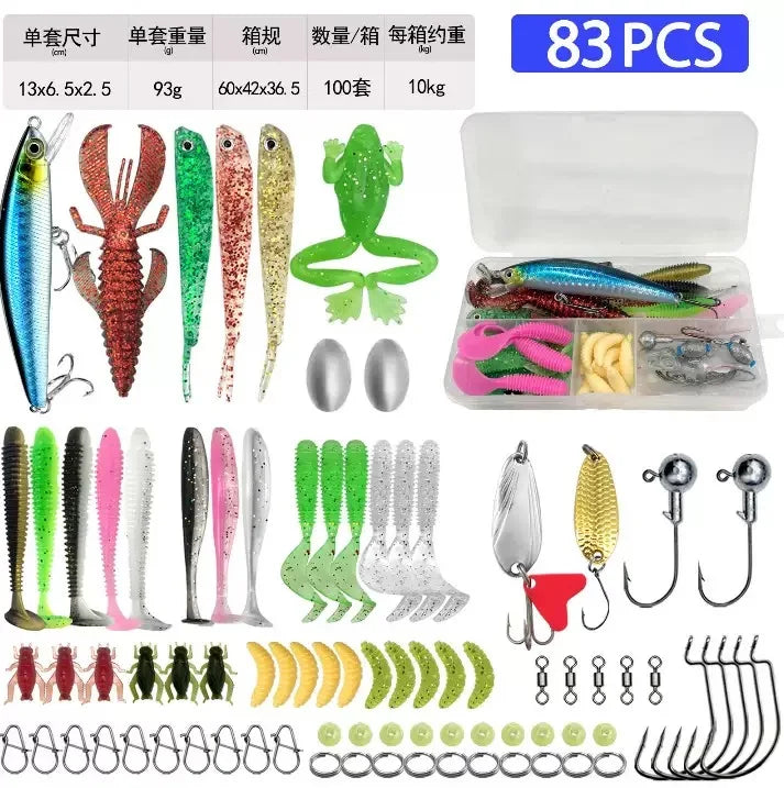 Fishing Lure Kit 83/137/193pcsFor Trout Pike Bass Multi Lure Set With Soft Lure Metal Spoons Minnow Crankbait Layered Tackle Box