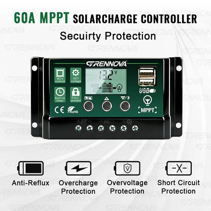 Solar Power System Kit 1500W Inverter 12V To 110V 220V 50W Panel 60A Controller for Charging Phone Powering Coolers Camping Gear