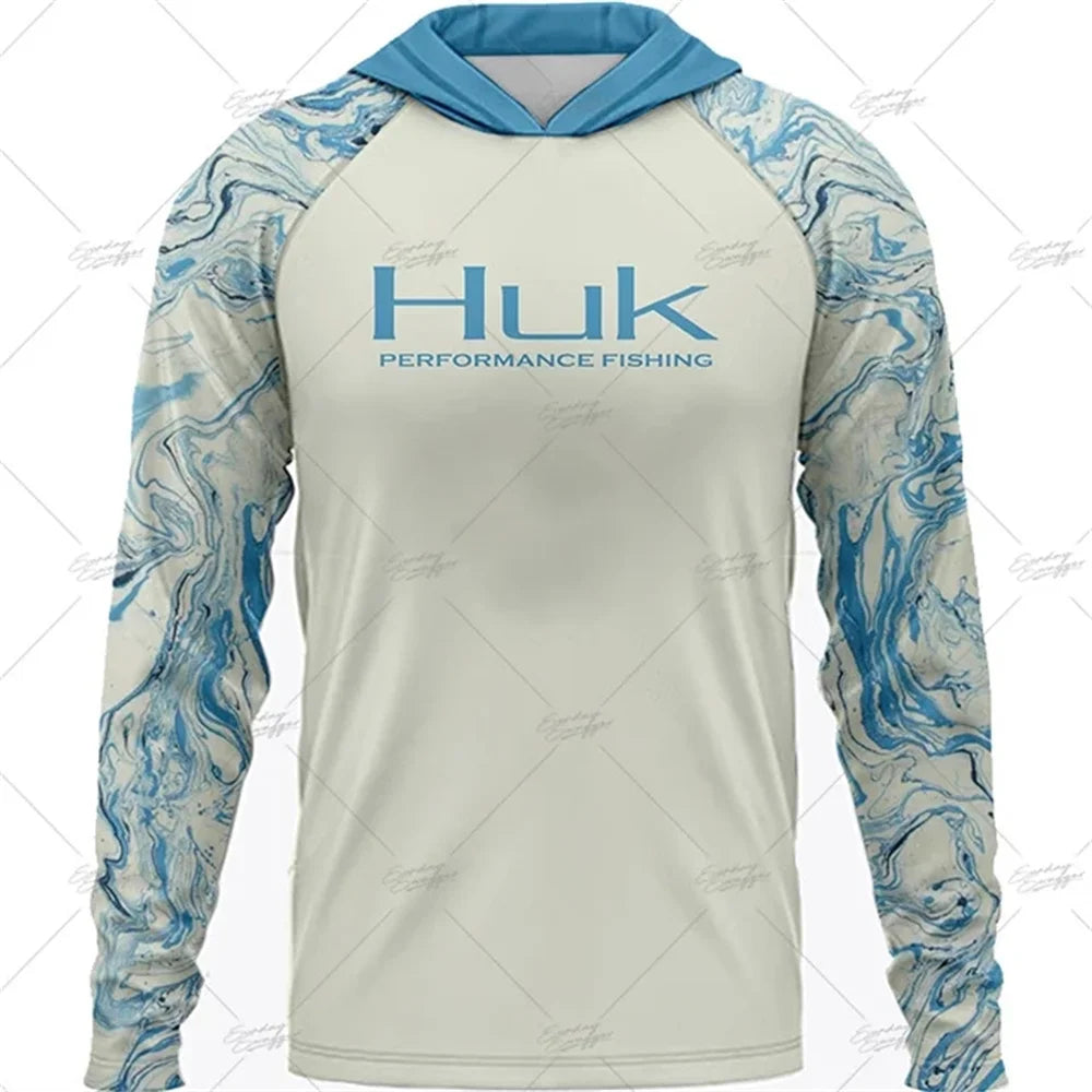 HUK Fishing Apparel Long Sleeve Hooded T-shirt Tops Sun Protection Fish Shirt Camisa De Pesca Breathable Hoodie Fishing Clothing