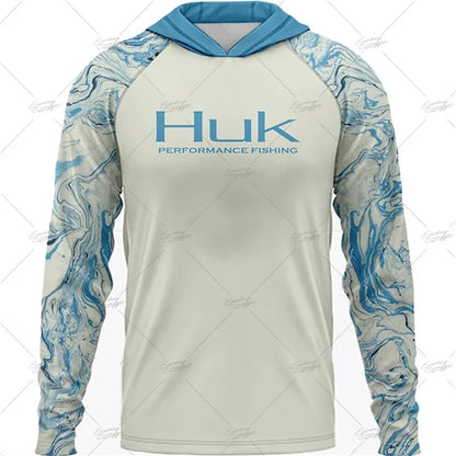 HUK Fishing Apparel Long Sleeve Hooded T-shirt Tops Sun Protection Fish Shirt Camisa De Pesca Breathable Hoodie Fishing Clothing