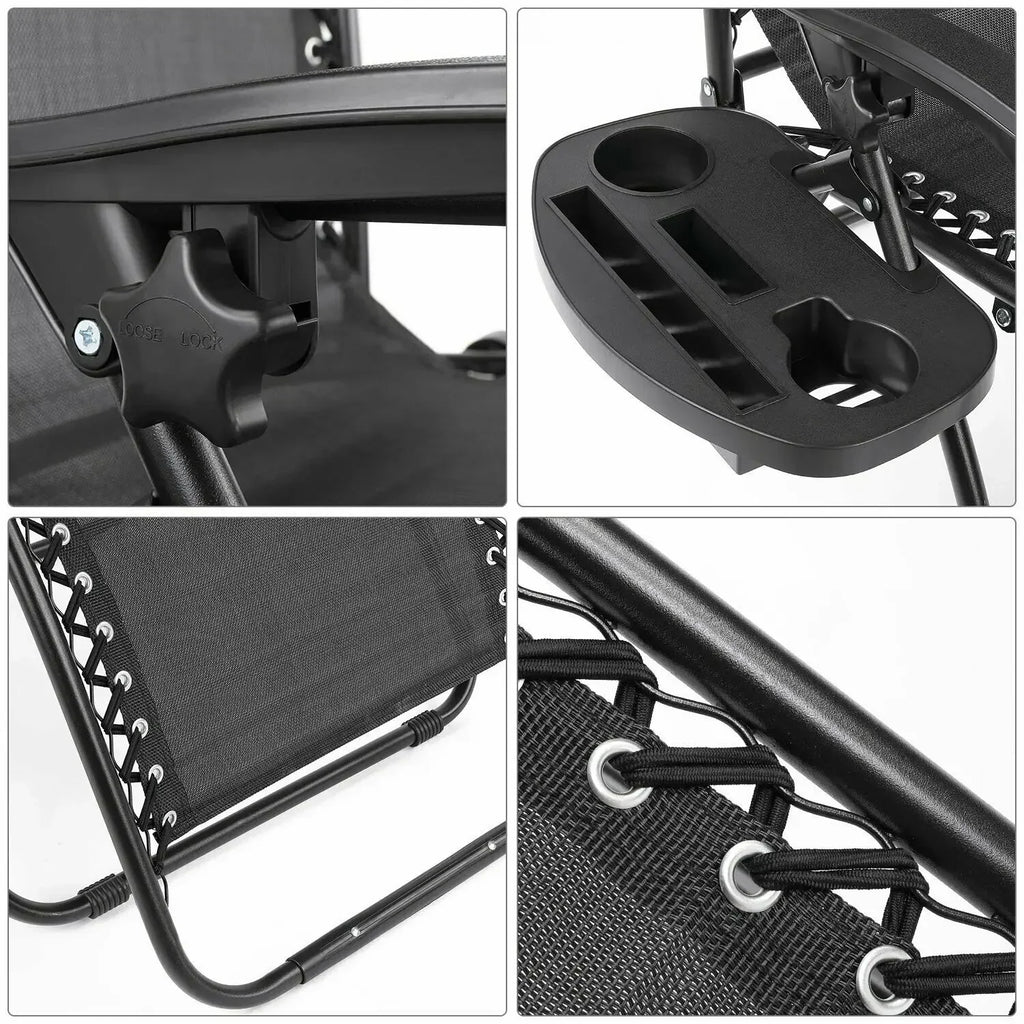 2Pcs Outdoor Foldable Chair, Zero Gravity Chair with Armrest, Cup Holder, Folding Chair Camping Lounge Patio Lawn Recliner