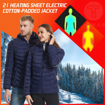 21 Areas Heated Jacket Men Casual Ski Cold-proof Thermal Padded Motorcycle Jacket Women's USB Electric Smart Self-heating Clothe