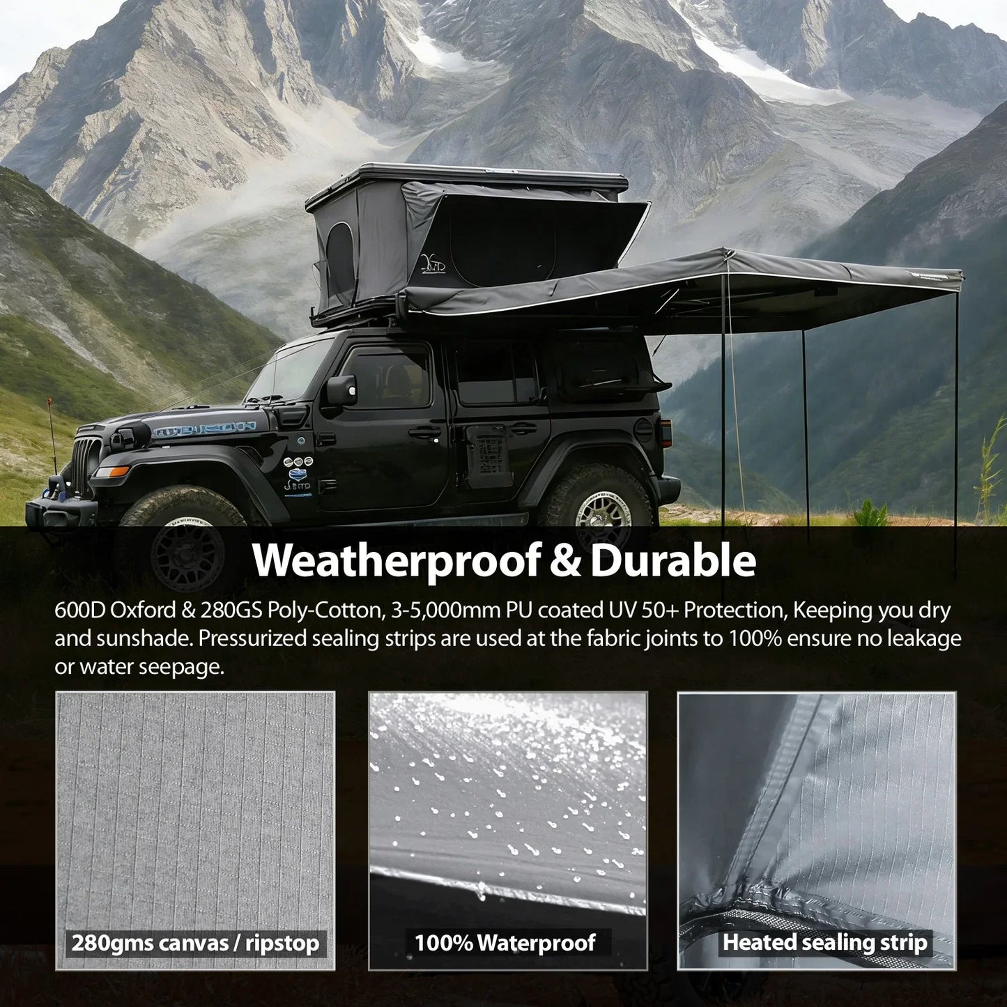 YoungHunter Aluminum Roof Top Tent for 1-2 Person Hardtop SUV 4x4 Straight up Design with Gray Fabric 320gms